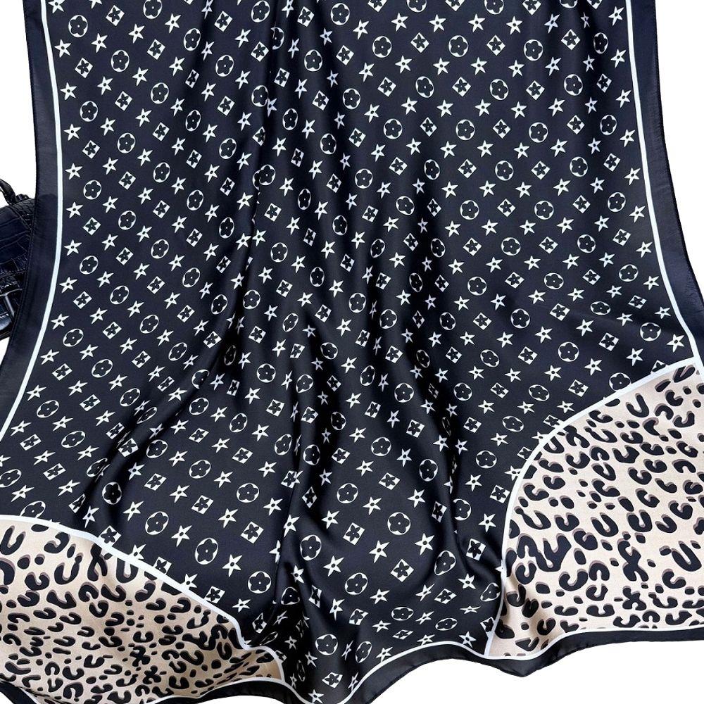SC16 Flower Leopard Silky Large Bandana Rectangle Neck Scarf