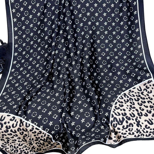 SC16 Flower Leopard Silky Large Bandana Rectangle Neck Scarf