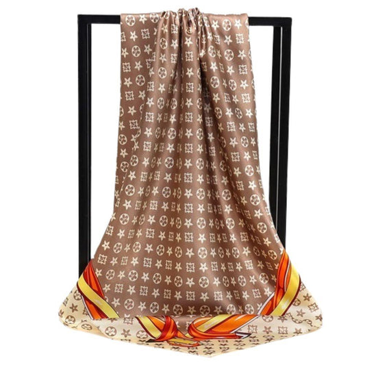 SC18 Monogram Pattern Silky Bandana Large Square Neck Scarf