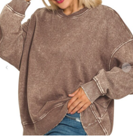 H41 BROWN ACID WASH FLEECE PULLOVER PLUS