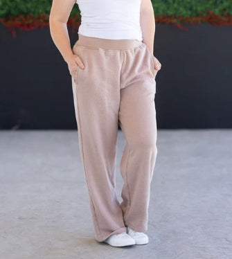 K71 Beige Wide Leg Vintage Wash Lounge Pant Plus