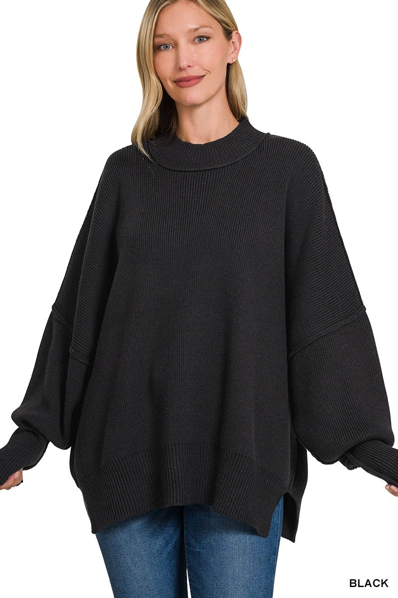 K60 Side Slit Oversized Sweater Black - Std.
