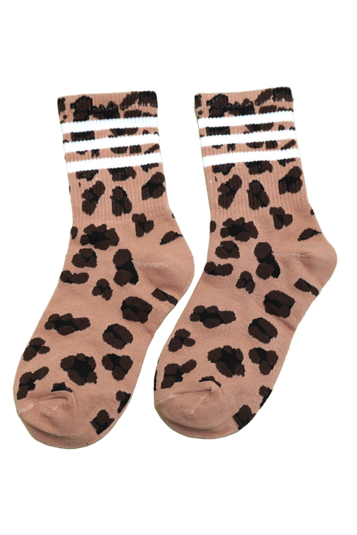 BF7 Animal Print Leopard Crew Throwback Socks - Taupe
