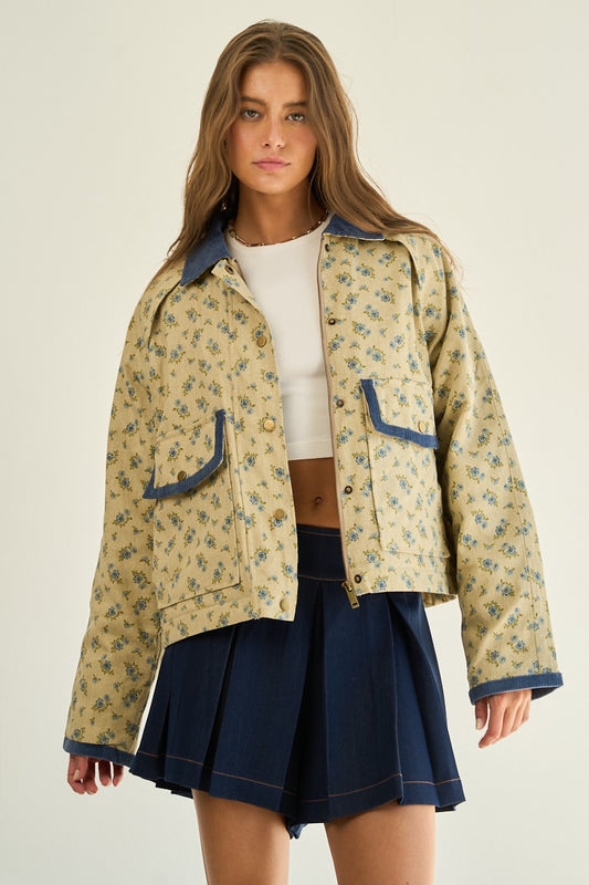 I20 The Greii Floral Quilted Corduroy and Denim Jacket