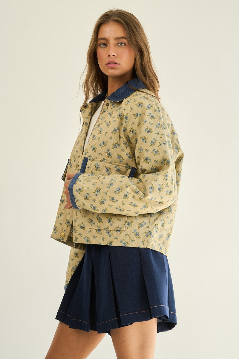 I20 The Greii Floral Quilted Corduroy and Denim Jacket