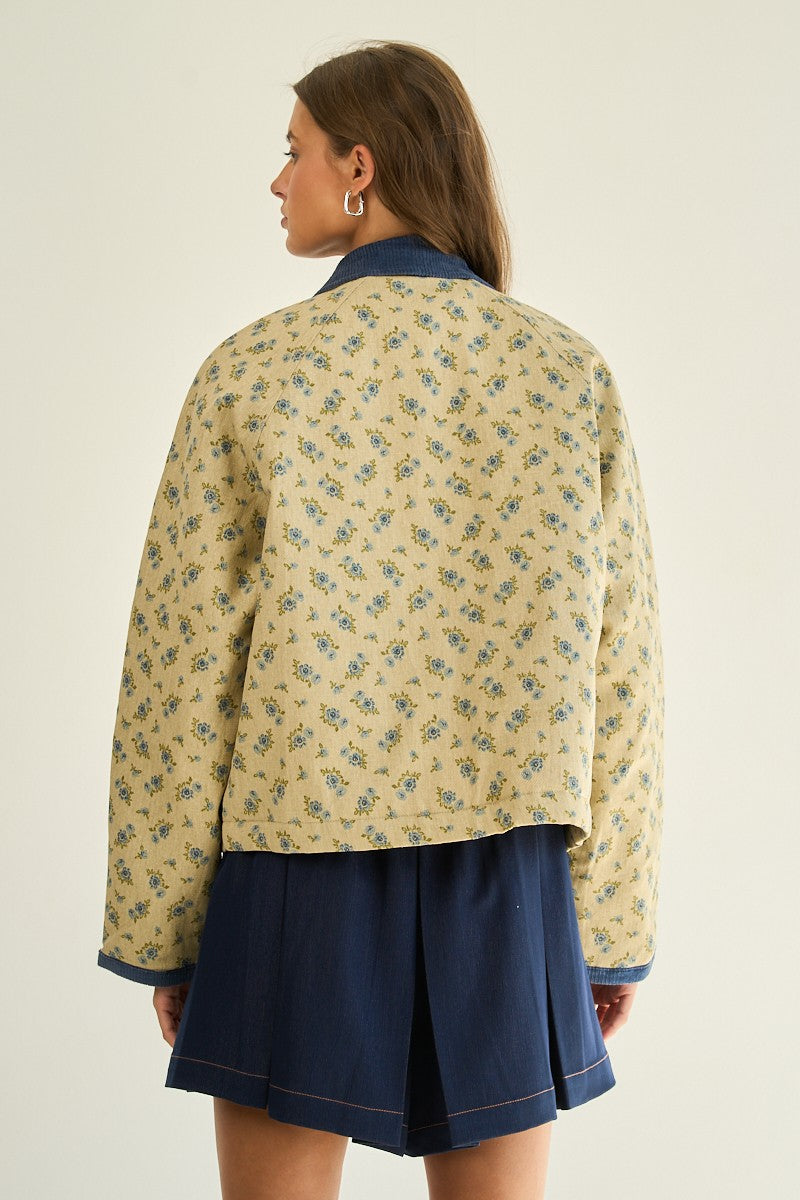 I20 The Greii Floral Quilted Corduroy and Denim Jacket