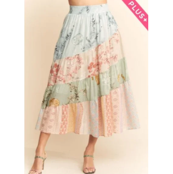 G18 Boho Asymmetrical Floral Stripe Skirt Women’s Plus Casual Summer Festival