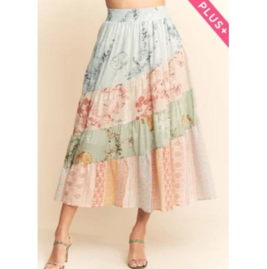 G18 Boho Asymmetrical Floral Stripe Skirt Women’s Plus Casual Summer Festival