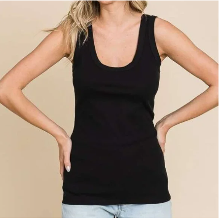 G21 Black Ribbed Scoop Neck Tank Top Women’s Plus Casual Sleeveless