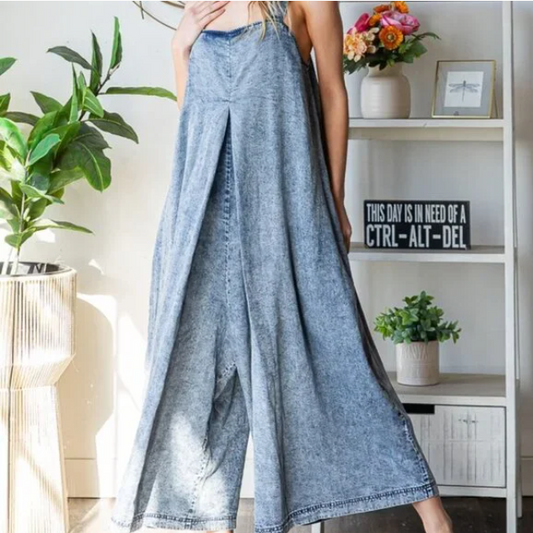 H48 Jumpsuit Chambray Tencel Ultra Wide Leg Women’s Casual