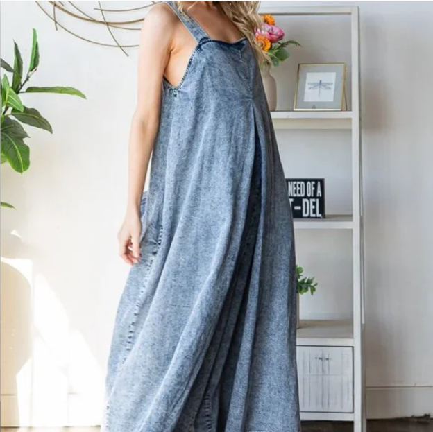 H48 Jumpsuit Chambray Tencel Ultra Wide Leg Women’s Casual