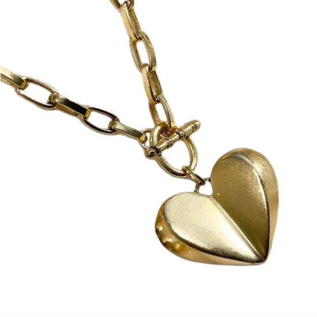 Chunky Chain Heart Pendant Necklace Toggle Closure Women’s Jewelry
