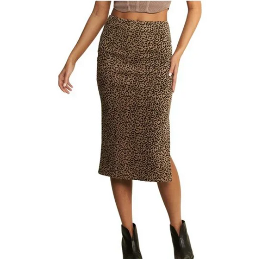 H14 Animal Print Mocha Midi Skirt Women’s Casual Summer Boho Style