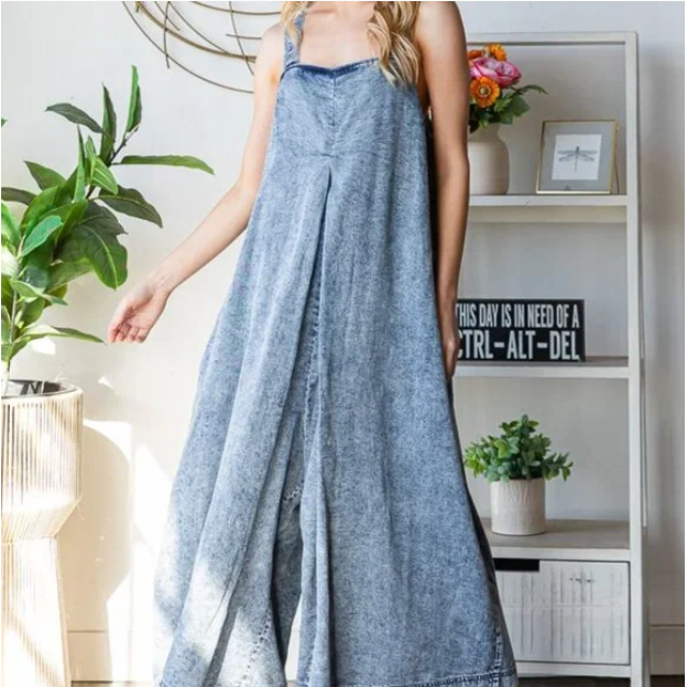 H48 Jumpsuit Chambray Tencel Ultra Wide Leg Women’s Casual